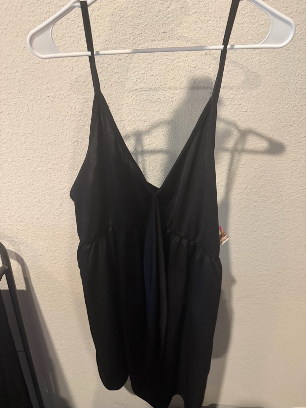 Boohoo Black Satin Slip Chemise with Spaghetti Straps